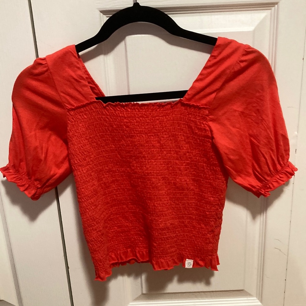 Treasure and Bond, ted rouched, bubble sleeved tight fit crop top, Size 10/12